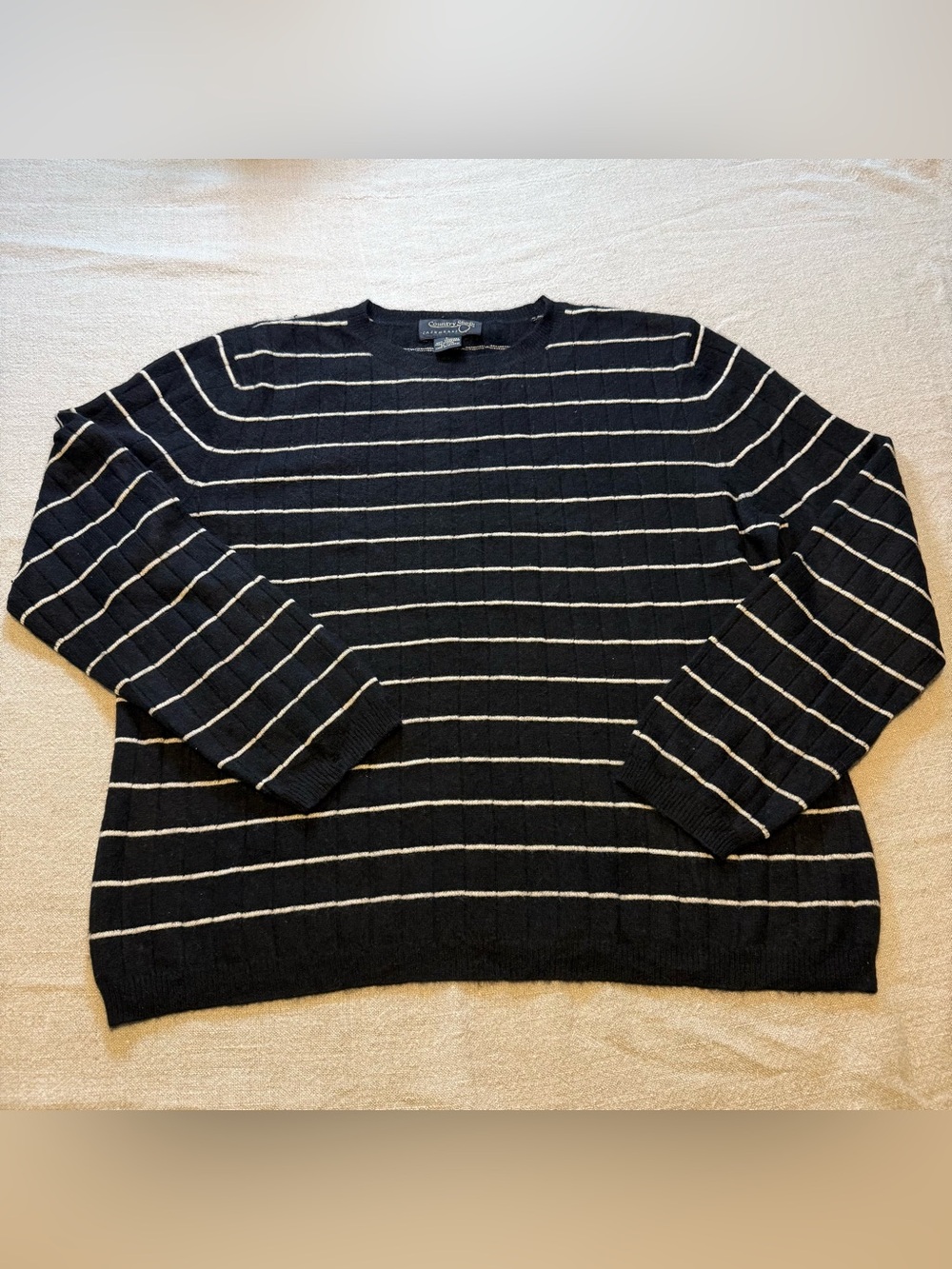 Cashmere Striped Black Crewneck Sweater — Women's Classic Knit